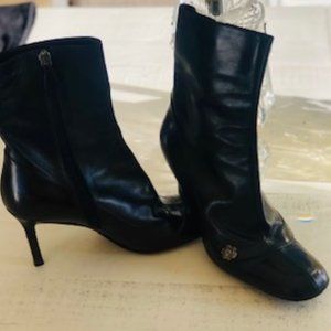 CHANEL BLACK BOOTS WITH 3.5 INCH HEELS (excellent condition-like new)